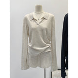 POLO Collar Loose Long-Sleeved Knitted Women 2026 Spring New Lazy Shorts Wear Two-Piece Sets