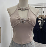 Real Shot With Chest Cushions Bare Back Hanging Neck Sling Vest With Hot Girls Hollow Short Sleeveless Top 1053