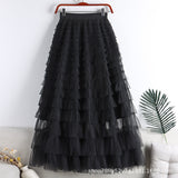 Net Yarn Splicing Cake Skirt 2025 Spring, Summer And Autumn And Winter New Medium And Long Skirt A-Word Long Skirt Pong Yarn Skirt
