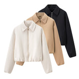 2026 Autumn New Women's Fashion Casual Loose Collar Short Zipper Jacket Jacket