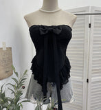Real-Patting Texture With Chest Pad Anti-Slip-Slip-Smeared Breast-Wearing Bow Irregular Lace Repair Short Coat 2821