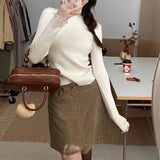 Half-High Collar 2026 Spring Bottom-Bottomed Knitted Shirt Women's Wooden Ear Design Feel Soft Glutinous Top