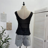 Pictonic Tau Tuft Tulle V-Neck Sling Vest Folded With Bows Short Top Female 6185