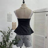 Real Shot Collision Lace Lace Splicing Sling Sling With Chest Cushions Wearing Short Sleeveless Top 9310