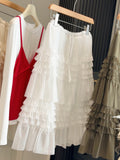 Heavy Industry Wood Ear Net Yarn Tight Waist Cake Mid-Summer New Korean Temperament Fluffy Skirt Layer Yarn Skirt