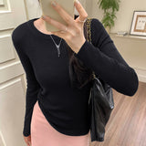 Thin Slim Jacket Head Solid Color Knitted Shirt Women Spring 2025 New Thin Shoulder Long Sleeve Bottom Top