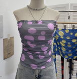 Real Shooting Holiday Storm Spot Bump Color Mesh Strapped Braped Vest Female Summer Dew Back Hottie Top 8085