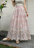 New Broken Flower Sweet Heavy Industry Embroidery Print Collection Waist Lanky High-Waist Fairy Skirt A-Word Half-Body Skirt