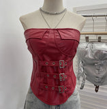 Street Breeze Leather Buckle With Chest With Chest Cushion Anti-Slip Wrapped Chest Vest Pu Leather Top 2781
