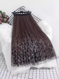 Leopard Print Mesh Dress 2025 Autumn And Winter New High-Rise Thin 100-Fold Skirt Mid-Length Skirt Burst Skirt