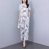 Cotton Silk Suit Women's Fashion Wear Summer New Loose Large-Size Ocean Gas Thin Silk Short-Sleeved Trousers Two Sets