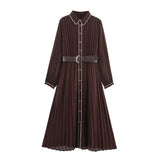 New Women's Fashion Casual Leisure Loose Belt Folding Dress 4387225