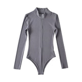 Slim Thin Zipper Collar Long-Sleeved Women's Bottom Shirt Solid Color T-Shirt