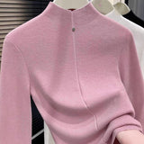 Ankola Red Bottom Shirt Half-High Collar Knitted Jersey Women's Autumn And Winter Wearing A Sweater Swoon Wine Red Top Season