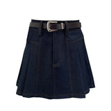 Real Shooting Hottie Cowboy 100 Folded Skirt Girl Bright Line High Waist Anti-Walk Light A Short Skirt With Belt 8302