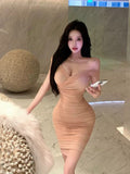 Pure Lust Wind Cross V Collar Short-Sleeved Dress Women's Summer Folds Tight Dress Show Body To Pack Her Hip Short Skirt