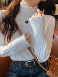 Half-High Collar Thin Knitted Jersey Women's Spring And Autumn New Blouse Fashion With A Foreign Air Wood Ear Sweater Bottom Shirt