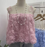 Real Shooting Three-Dimensional Flower Mesh Strap Strap Strap Sling Sling Vest Women's Summer Design Sense Short Sleeveless Top 9020