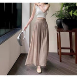 2025 Design Sense Of Fashion Pure Color Tie High Waist Thin Trousers Hanging Wide Leg Pants Slacks Sweet
