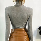 Autumn And Winter High-Neck Long Sleeves Jersey Design Sense Of The Body Sexy Hot Girl Wearing High-Neck Thread T-Shirt Girl