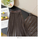 Autumn 2025 French Fashion Shiny Feeling 100 Folded Skirt Women High-Waist A Word Loose Umbrella Skirt Tide