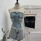 Summer Water Wash Side Cowboy Bra Vest Pocket Irregular Tight Tight To Take A Short Top 6602