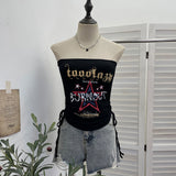 Real-Shooting Camouflage Letter Print Chest Vest With Chest Cushion Anti-Slip Strip Drawstring With Short Top 1595