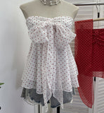 Sleeveless Shoulder-Out Braided Waistcoat Wave Chiffon With Bow Hanging Neck Sleeveless Short Top 6180