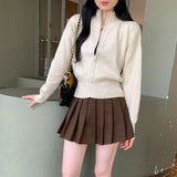 Super Good-Looking Gray Short Sweater Cardigan Jacket Women Autumn 2025 New High-End Collar Knitted Shirt Top