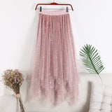 Autumn/Winter 2025 New High Waist Star Liangli Gold Velvet Lining Irregular Net Yarn Mid-Length Skirt