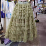 New Women's High-End Sense Summer Temperament British Net Yarn Cake Skirt Punt Skirt Solid Color A Word Half-Body Skirt