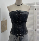 Vintage Punk With Chest Pad Anti-Slip Bar Bra Vest With Zipper Open Fork Short Top Female 6230