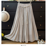 Vintage Thin Cotton Hemp Medium Long Skirt Woman 2025 Summer Lazy Fall Feeling Big Swing A Word Umbrella Skirt Vacation