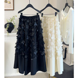 Three-Dimensional Flower Mesh Splicing Half Skirt Women's Autumn 2025 High-Waist Design Sense A Word Loose Thin Large Umbrella Skirt