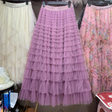 New French Long Dress Female Autumn Temperament Elegant Solid High-Waisted Mesh Cake Skirt Unkempt Skirt