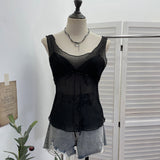 Pictonic Tau Tuft Tulle V-Neck Sling Vest Folded With Bows Short Top Female 6185