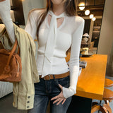 Design Sense With The Fluttering V-Neck Long-Sleeved Knitted Shirt Women Autumn 2025 New Slimming Super-Looking Single Wear Clothes