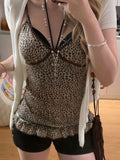 Leopard-Print V-Neck Sling Vest Women Summer Wear High-End Sexy Sexy Hot Girl Repair Waist Top