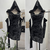 Real Shooting Wasteland Wind Makes Old Hole-Breaking Fabric Collared Hooded And Hip Dress With Cuff Cover Dress 9263