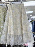 Gentle Wind Sweet Embroidered Flower Dress Girl Spring And Summer New Korean Version Of High-Waisted Sequin Mesh In The Long Skirt