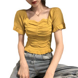 Summer 2025 New Retro French Blouse Collared Care Machine Slim Thin Short-Sleeved Knitwear Woman