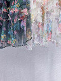 2025 Spring And Summer New Lace Splicing Mesh Dress Heavy Industry Nail Bead Printing Tight High Waist Half-Body Skirt Medium Long