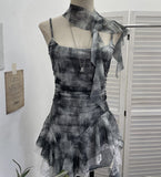Irregular Oblique Lace Ribbon Slings Sleeves With Vest Foldless Sleeveless Top 1852