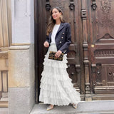 New Women's High-End Sense Summer Temperament British Net Yarn Cake Skirt Punt Skirt Solid Color A Word Half-Body Skirt