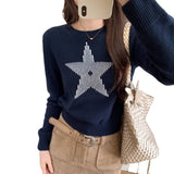 Commuter Lazy Five-Pointed Star Print Round Collar Collar Sweater Women Autumn New Loose Long-Sleeved Knitwear