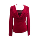 Fake Two-Piece Squint Hanging Neck Tie Long Sleeves Jersey Hottie Tops Body Folded T-Shirt 2829