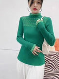 Half-High Collar Lace Sweater Lady Knitted Knitted Autumn And Winter New Blouse Fashion Bottom Shirt