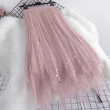 Autumn/Winter 2025 New High Waist Star Liangli Gold Velvet Lining Irregular Net Yarn Mid-Length Skirt