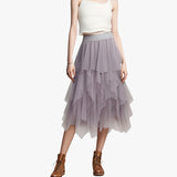 Irregular Net Yarn Half Dress Woman's Long Mid-Term 2025 Spring New Yarn Skirt High-Waisted Thin Dress