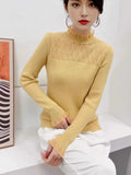 Half-High Collar Lace Sweater Lady Knitted Knitted Autumn And Winter New Blouse Fashion Bottom Shirt